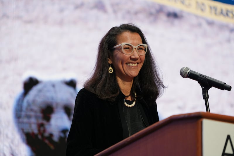 Democratic former U.S. Representative Mary Peltola, a candidate in the upcoming U.S. Senate election, reacts at a forum during the Alaska Oil & Gas Association (AOGA) annual conference in Anchorage, Alaska, U.S., August 27, 2026. REUTERS/Kerry Tasker