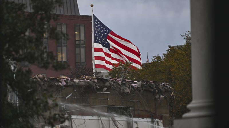 WASHINGTON DC, UNITED STATES - OCTOBER 22: A general view of the ongoing construction works on the White House grounds in Washington, D.C., United States, on October 22, 2025. The project, announced by US President Donald Trump, includes the construction of a new White House Ballroom and the complete modernization of the East Wing. (Photo by Celal Gunes/Anadolu via Getty Images)