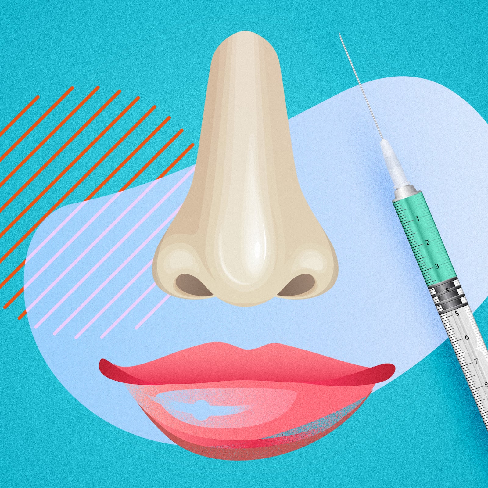 A photo illustration of Looker for Backyard Botox of an abstract face and a needle.