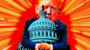A photo illustration of Donald Trump and the Capitol building.
