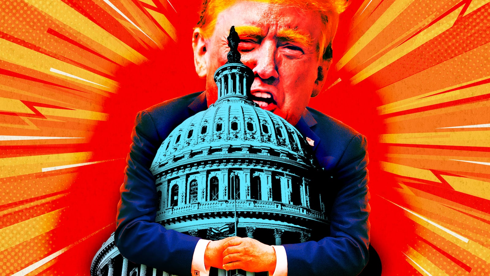A photo illustration of Donald Trump and the Capitol building.