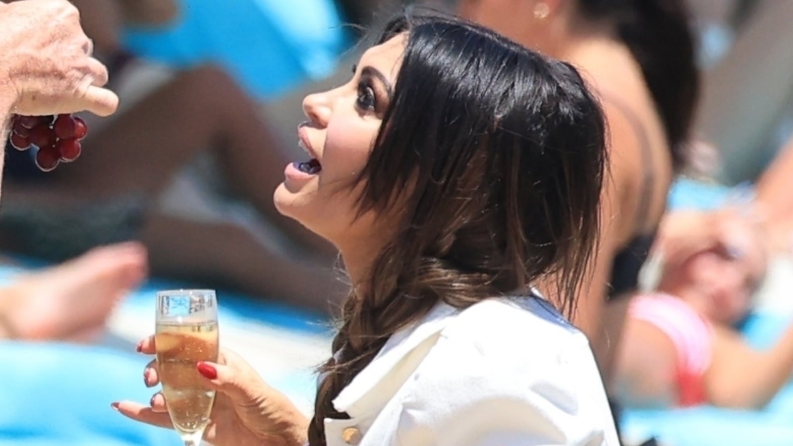 Kimberly Guilfoyle at Psarou Beach on the Greek island of Mykonos