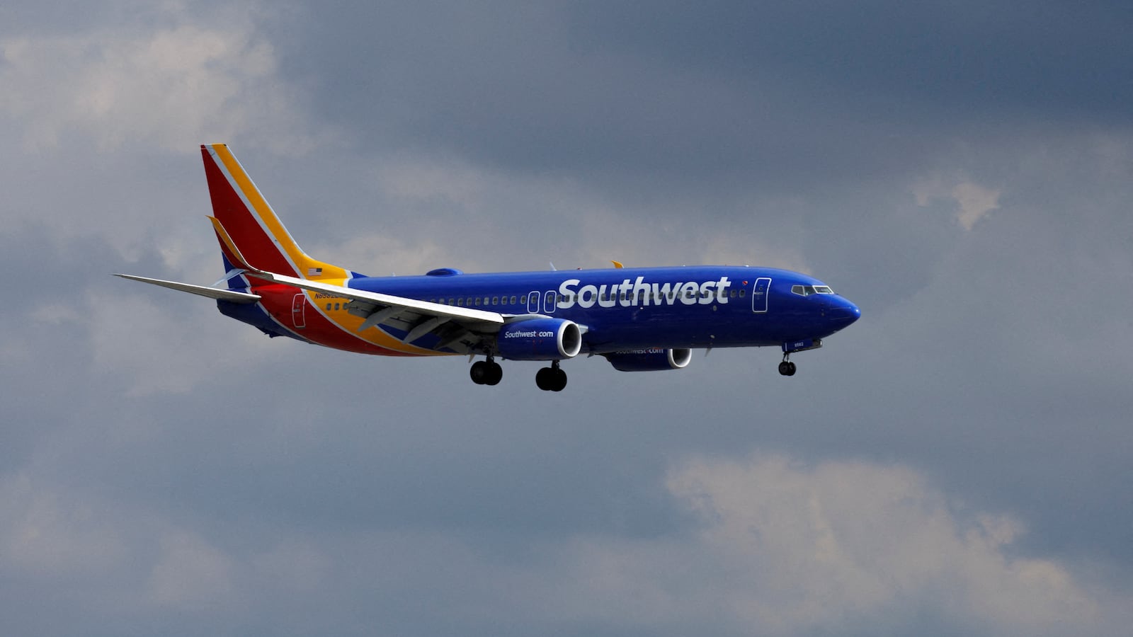 A Southwest Airlines commercial aircraft approaches to land at John Wayne Airport in Santa Ana, California, in January 2022.