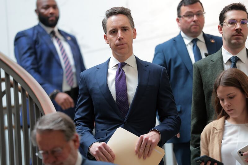 GOP Sen. Josh Hawley, pictured arriving at a closed-door briefing on Venezuela on January 7, voted for the War Powers Resolution to restrict Trump military action.
