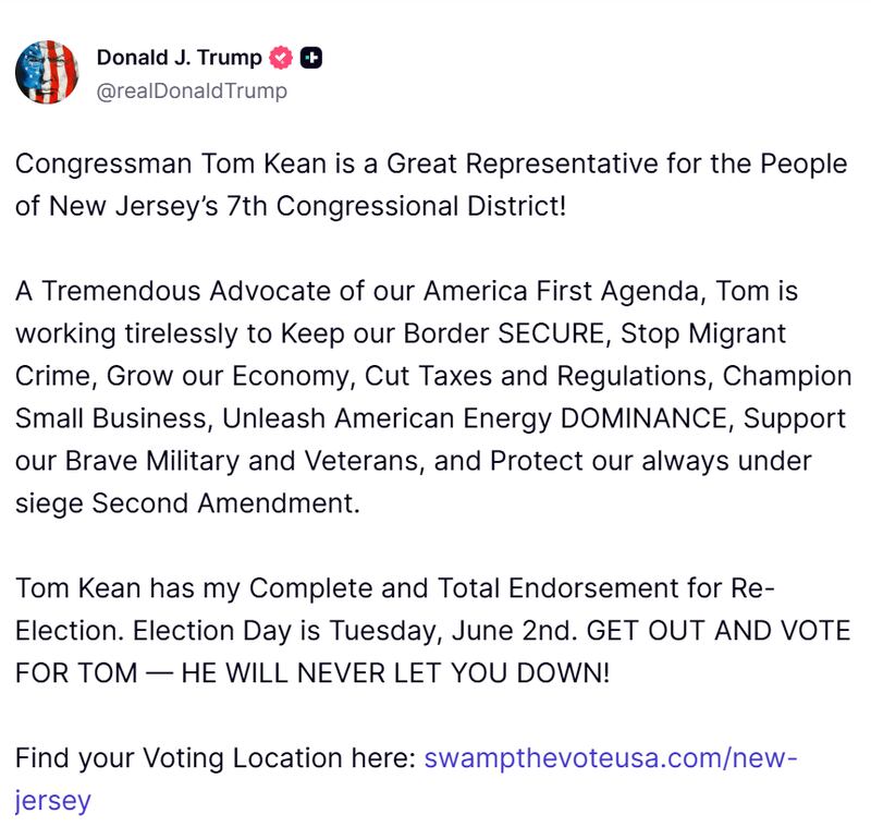 Donald Trump issued a glowing endorsement for the missing congressman.
