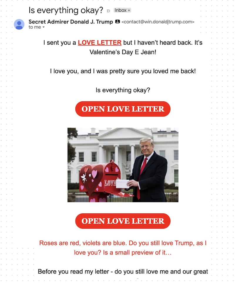 The letter sent by "Secret Admirer Donald J. Trump."