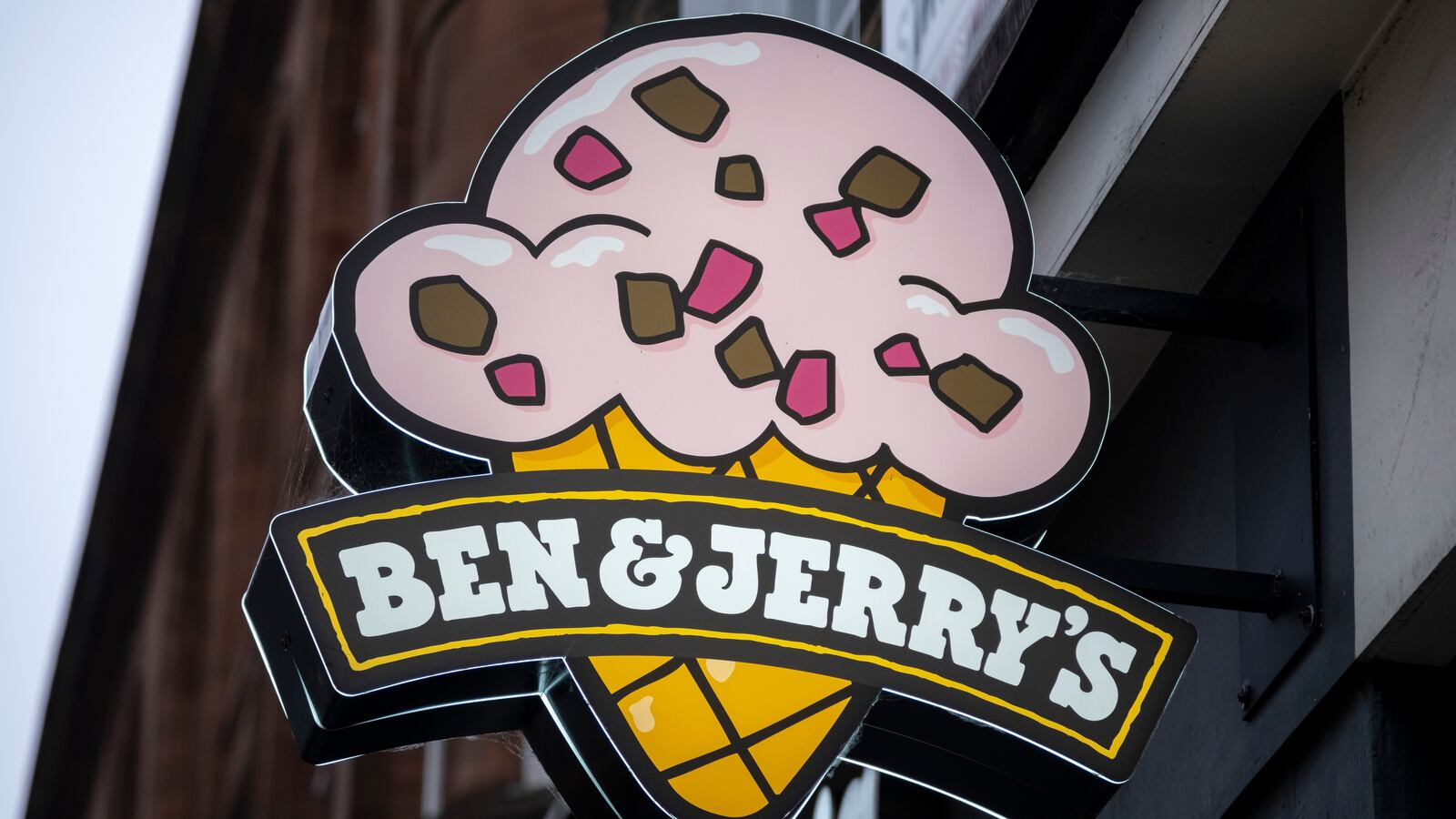 Sign for the ice cream brand Ben & Jerry's on 6th November 2024 in London, United Kingdom.