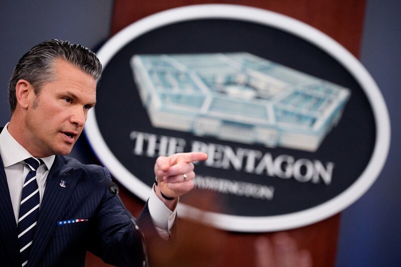 Defense Secretary Pete Hegseth speaks during a news conference at the Pentagon on June 22, 2025 in Arlington, Virginia, after three Iranian nuclear facilities were struck by the U.S. military.
