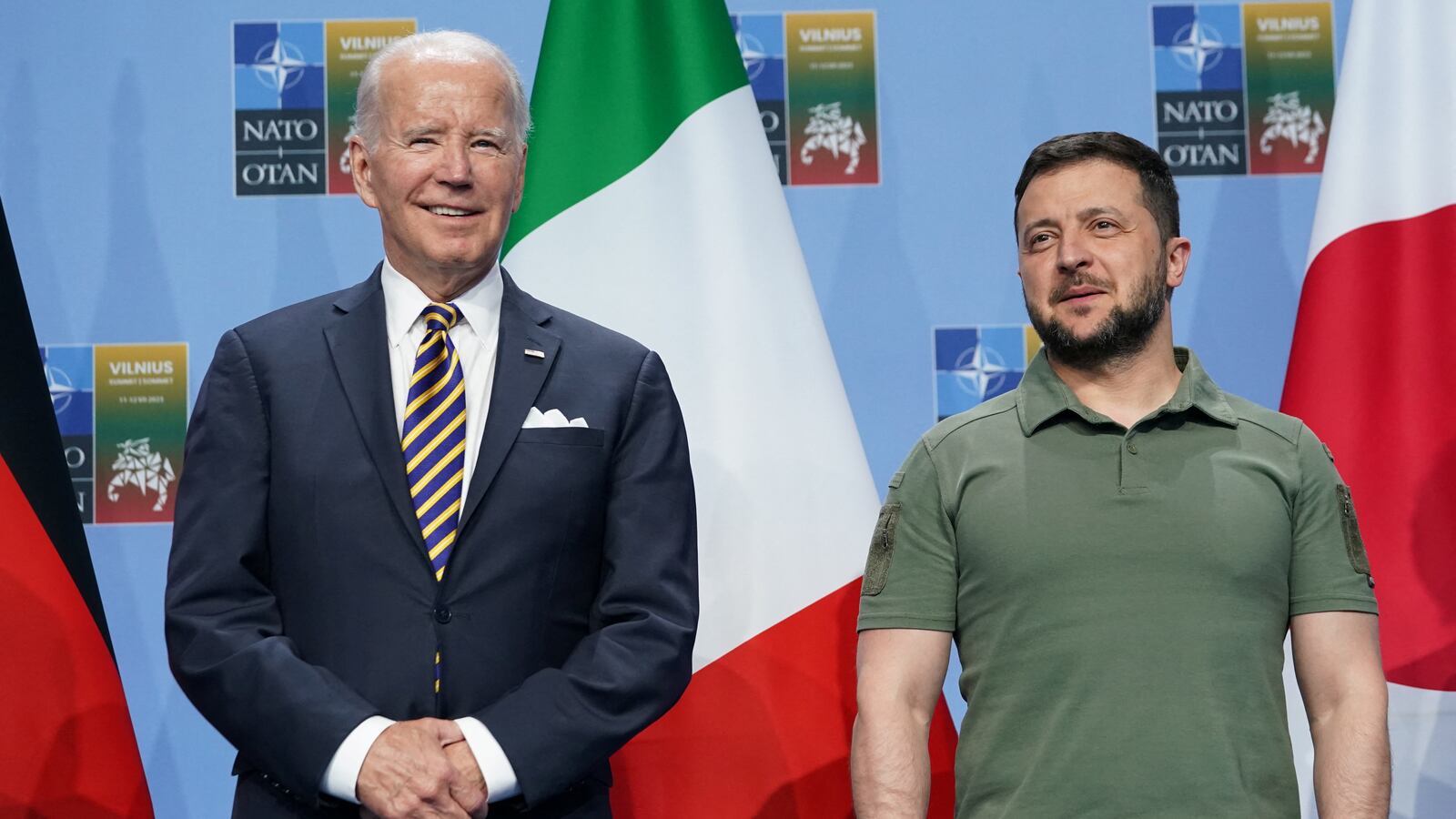 U.S. President Joe Biden and Ukraine’s President Volodymyr Zelenskiy attend an event with G7 leaders to announce a joint declaration of support for Ukraine amid the NATO summit in Vilnius, Lithuania, July 12, 2023.