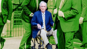 A photo illustration of Senator Mitch McConnell (R-KY) seen public for first time in over three months on Sept. 14, 2026.