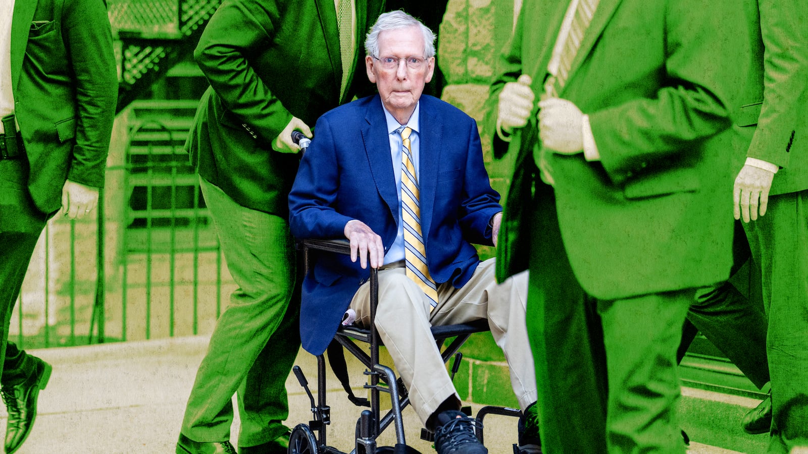 A photo illustration of Senator Mitch McConnell (R-KY) seen public for first time in over three months on Sept. 14, 2026.