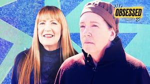 A photo illo illustration for The Obsessed podcast of Ann Dowd from The Handmaid's Tale.