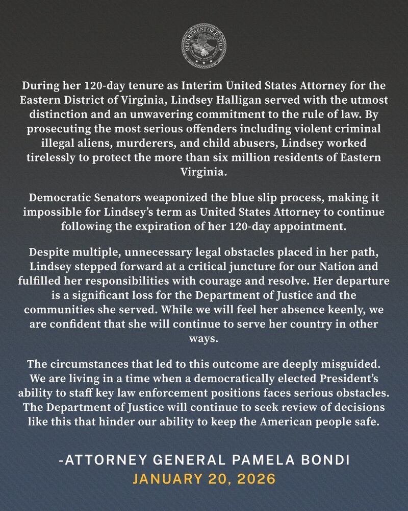 Lindsey Halligan post