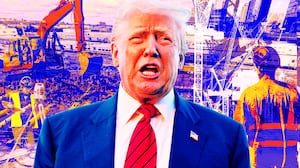 A photo illustration of Donald Trump and the New York Gateway mass transit construction.