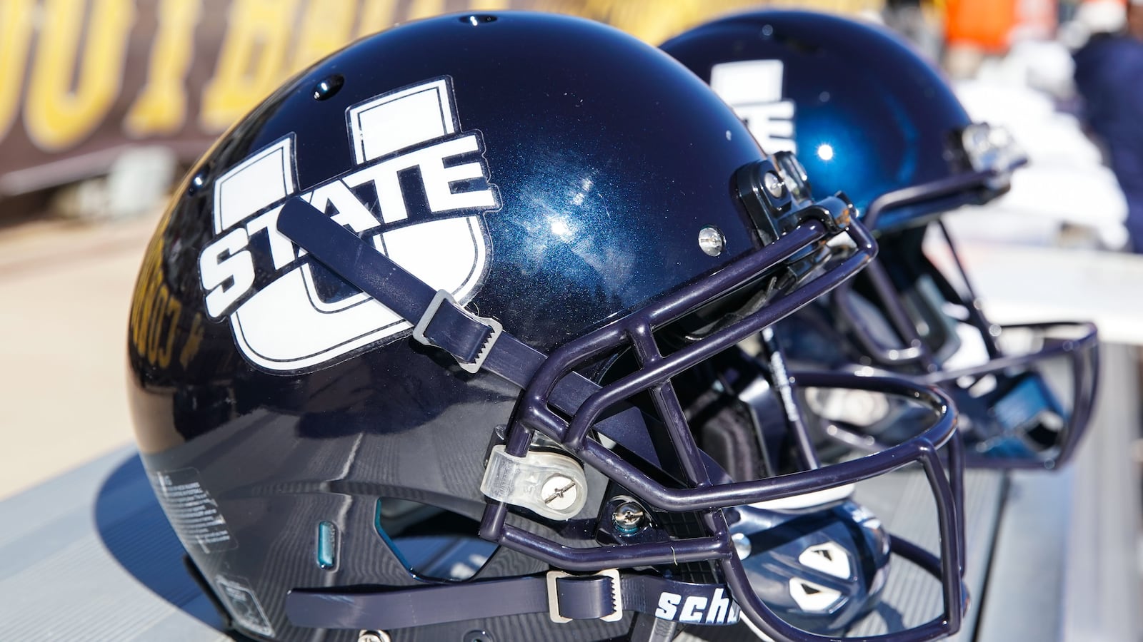 A Utah State football helmet.