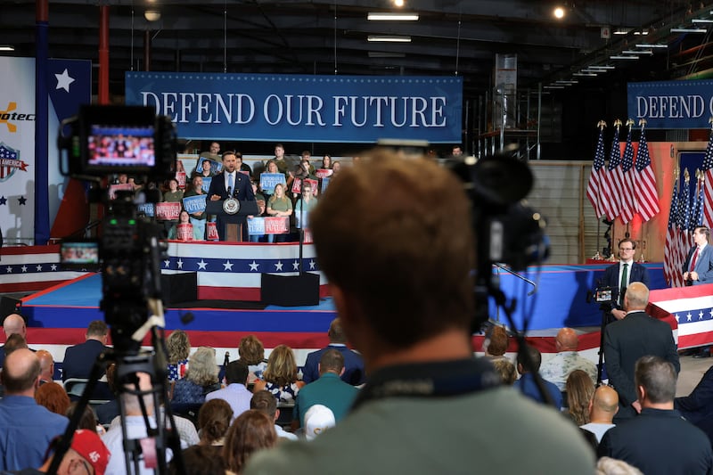 Vice President JD Vance speaks at CompoTech headquarters in Brewer, Maine, U.S., August 24, 2026.