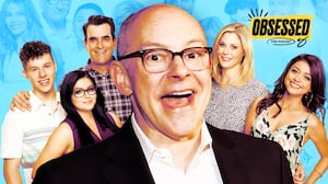 A photo illo illustration of Rob Corddry and the cast of Modern Family for the obsessed podcast.