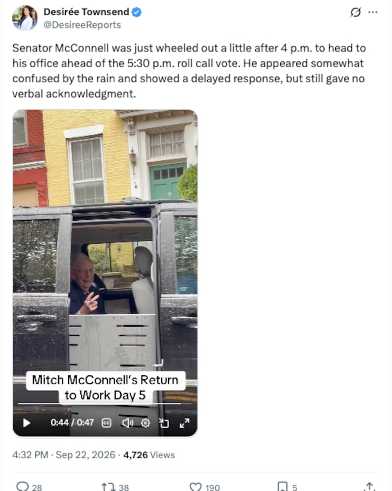 McConnell did not answer a reporter's question about whether he would prefer to remain at home instead.