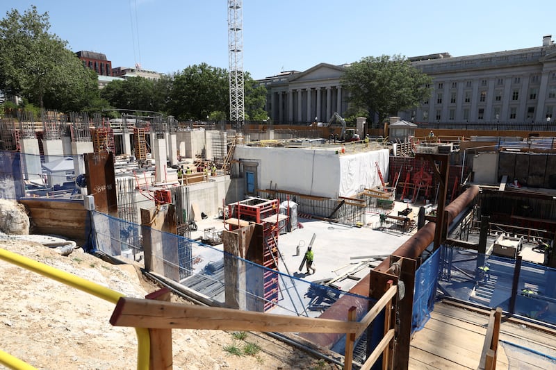 A view of the site of ongoing construction of the planned White House ballroom in Washington, D.C., on May 19, 2026.