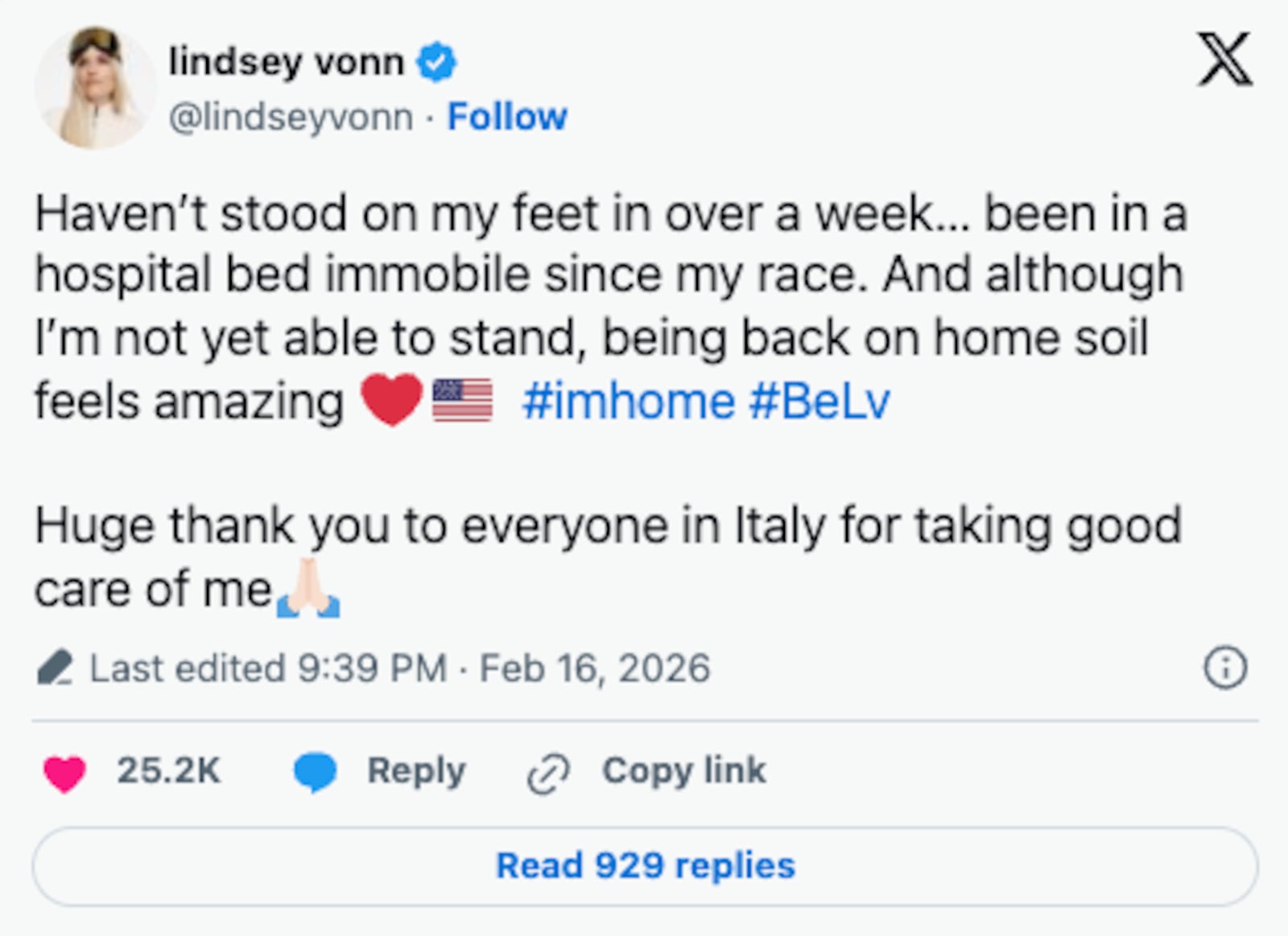 Lindsey Vonn tweet