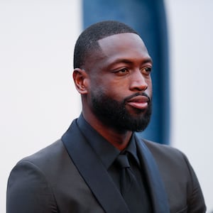 Dwyane Wade arrives at the Vanity Fair Oscar party during the 95th Academy Awards, known as the Oscars, in Beverly Hills, California.