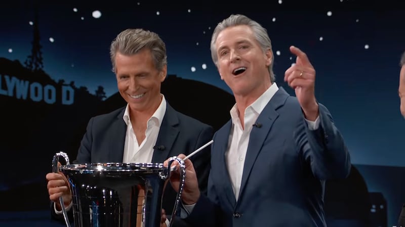 Gavin Newsom and Josh Meyers on "Jimmy Kimmel Live!"