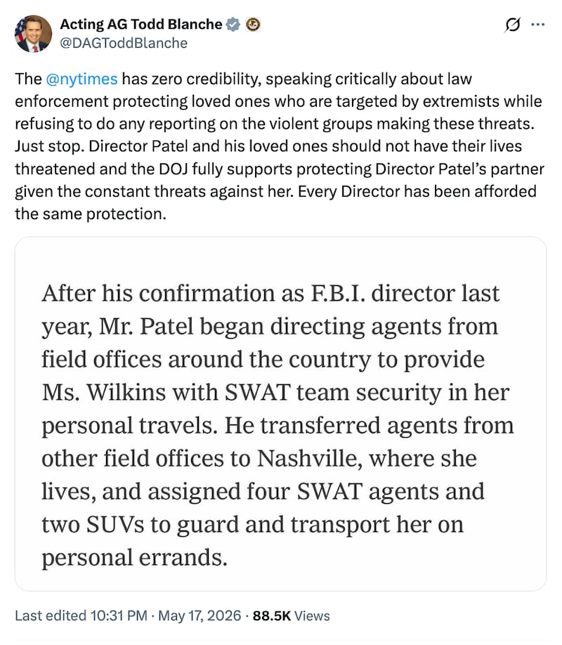 Then over the hill came acting AG Todd Blanche.
