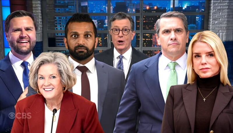 The Late Show with Stephen Colbert, Colbert standing alongside multiple Trump  administration officials