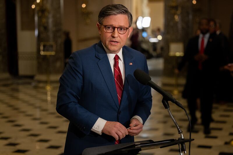 WASHINGTON, DC - NOVEMBER 12: Speaker of the House Mike Johnson (R-LA) speaks at a press conference following the House passing a continuing resolution to fund the government in Washington, DC on November 12, 2025.