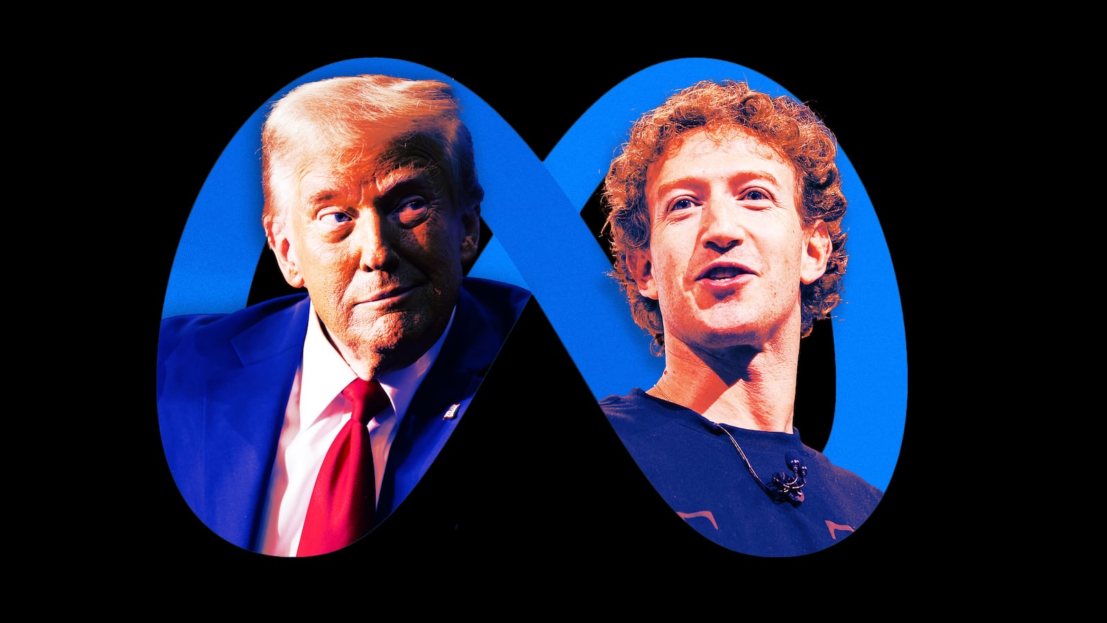 A photo illustration of Donald Trump and Mark Zuckerberg inside the Meta logo.