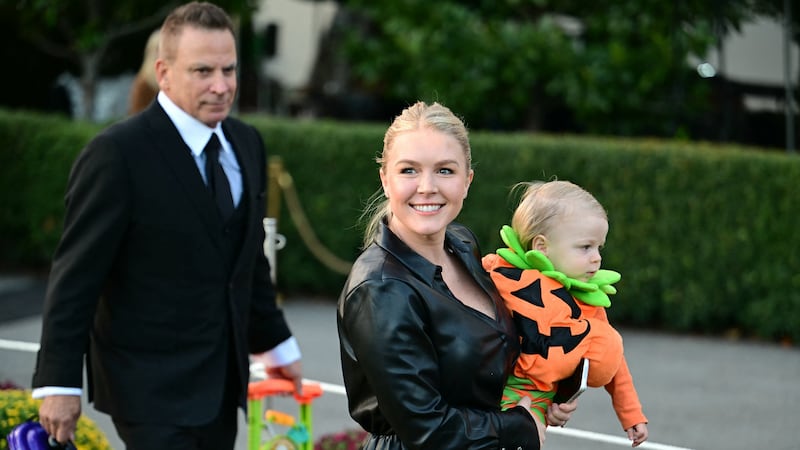 Leavitt, Riccio and their son trick-or-treated at the White House on Oct. 30, the day before Donald Trump headed to Florida.