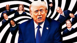 A photo illustration Donald Trump and Supreme Court Justices in a spiral.