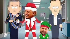 South Park, Trump and Vance reacting to the news of Satan's baby's death.
