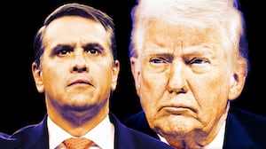 A photo illustration illo of Todd Blanche and Donald Trump.