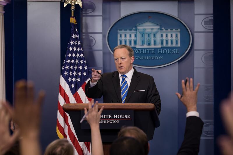 White House Press Secretary Sean Spicer delivered the press briefing in the James S. Brady Press Briefing Room of the White House, on Monday, May 15, 2017. (Photo by Cheriss May/NurPhoto via Getty Images)