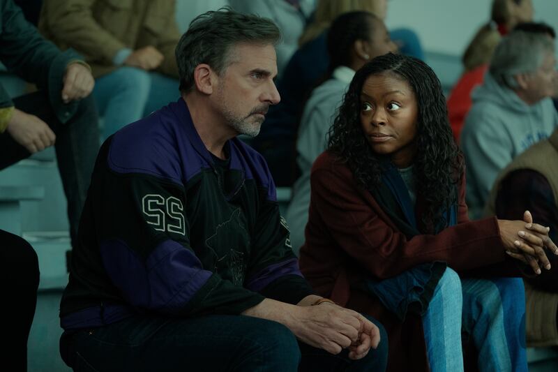 Danielle Deadwyler and Steve Carell in "Rooster"