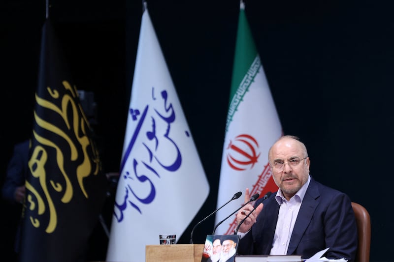 Iranian Parliament Speaker Mohammad Bagher Ghalibaf speaks during a press conference in Tehran, Iran November 27, 2024. Majid Asgaripour/WANA (West Asia News Agency) via REUTERS ATTENTION EDITORS - THIS PICTURE WAS PROVIDED BY A THIRD PARTY