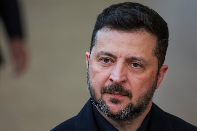 Ukraine's President Volodymyr Zelenskyi speaks to the media as he arrives at a European Union leaders summit in Brussels, Belgium, June 18, 2026.