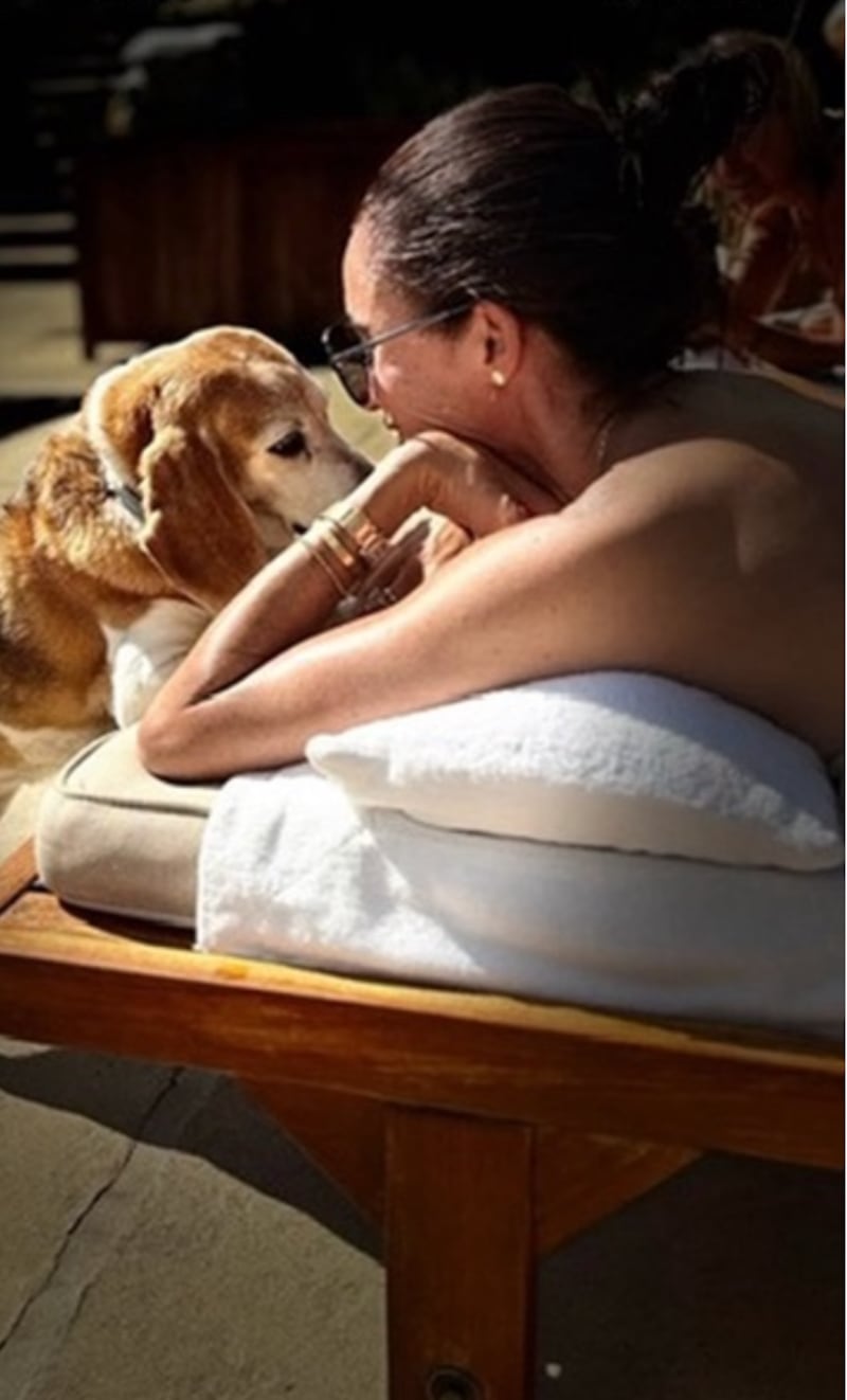 Meghan and a basset hound.