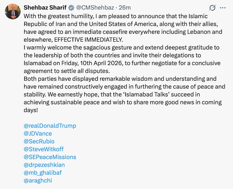 Another post on Trump's war from Pakistani Prime Minister Shehbaz Sharif.