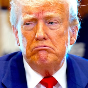 President Donald Trump reacts to a question during a Cabinet meeting at the White House on April 30, 2025 in Washington, DC.