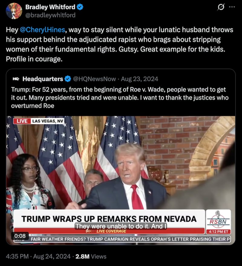 Bradley Whitford's tweet at Cheryl Hines