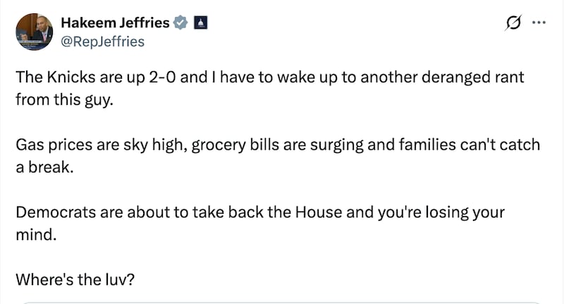 Jeffries' response to Trump demanding he be charged.