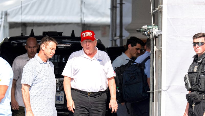 U.S. President Donald Trump views North Portico renovations as he returns to the White House, in Washington, D.C., U.S., July 11, 2026.
