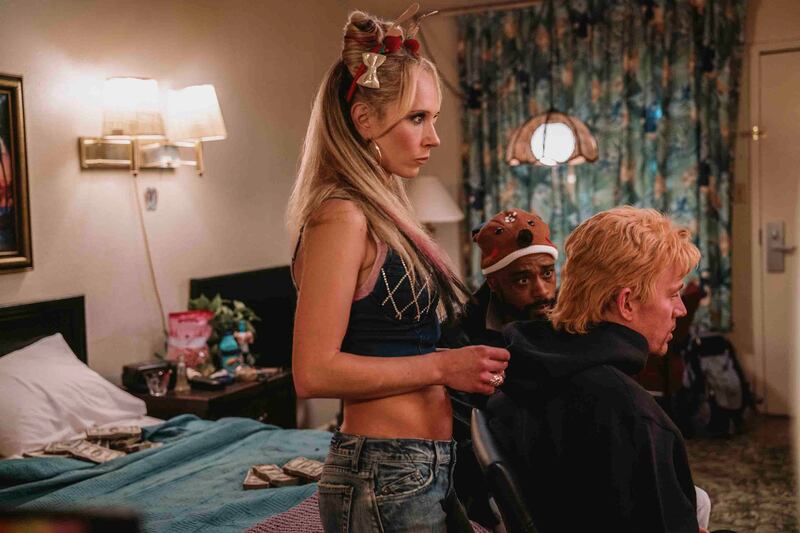 (L-R) Juno Temple, LaKeith Stanfield, and Channing Tatum star in Roofman.