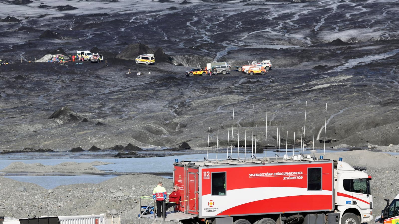 Rescue teams at a collapsed ice cave in Iceland on Aug. 26.