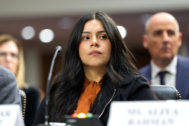 Marimar Martinez, who was shot 5 times by immigration enforcement agents in Chicago, testifies during a public forum on the violent use of force by Department of Homeland Security (DHS) agents, at the Dirksen Senate Office Building on Capitol Hill on Feb. 3, 2026 in Washington, D.C. The forum, hosted by Democratic lawmakers, is hearing testimony from Brent and Luke Granger, whose sister Renee Good, was shot and killed by ICE agents in Minneapolis and Marimar Martinez, who survived after being shot by CBP agents in Chicago.