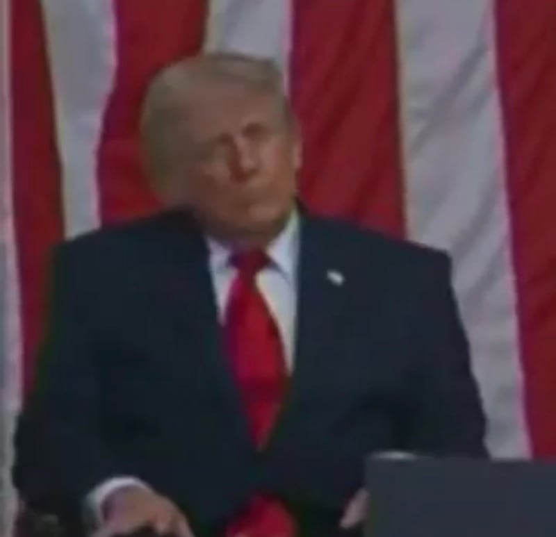 Trump had his eyes closed for an extended period during Hegseth's speech.