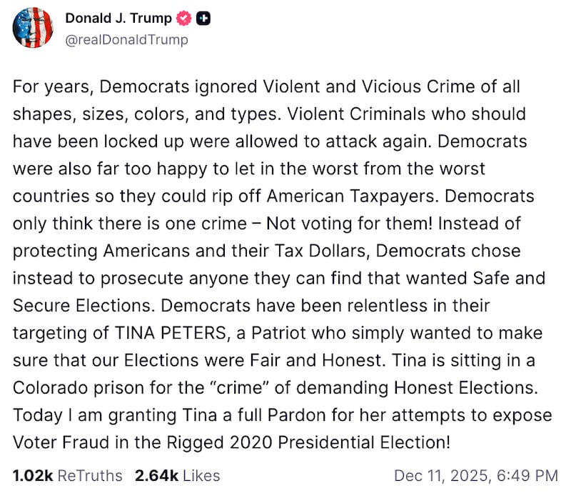 Donald Trump Truth Social post