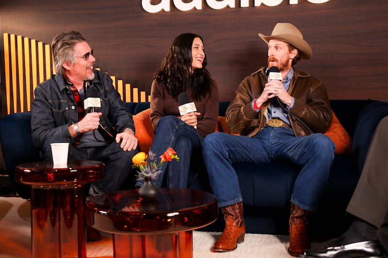 Ethan Hawke, Julia Jones and Austin Amelio at The Variety Studio during the 2026 Sundance Film Festival Presented by Audible at Audible Listening Lodge on January 25, 2026 in Park City, Utah.